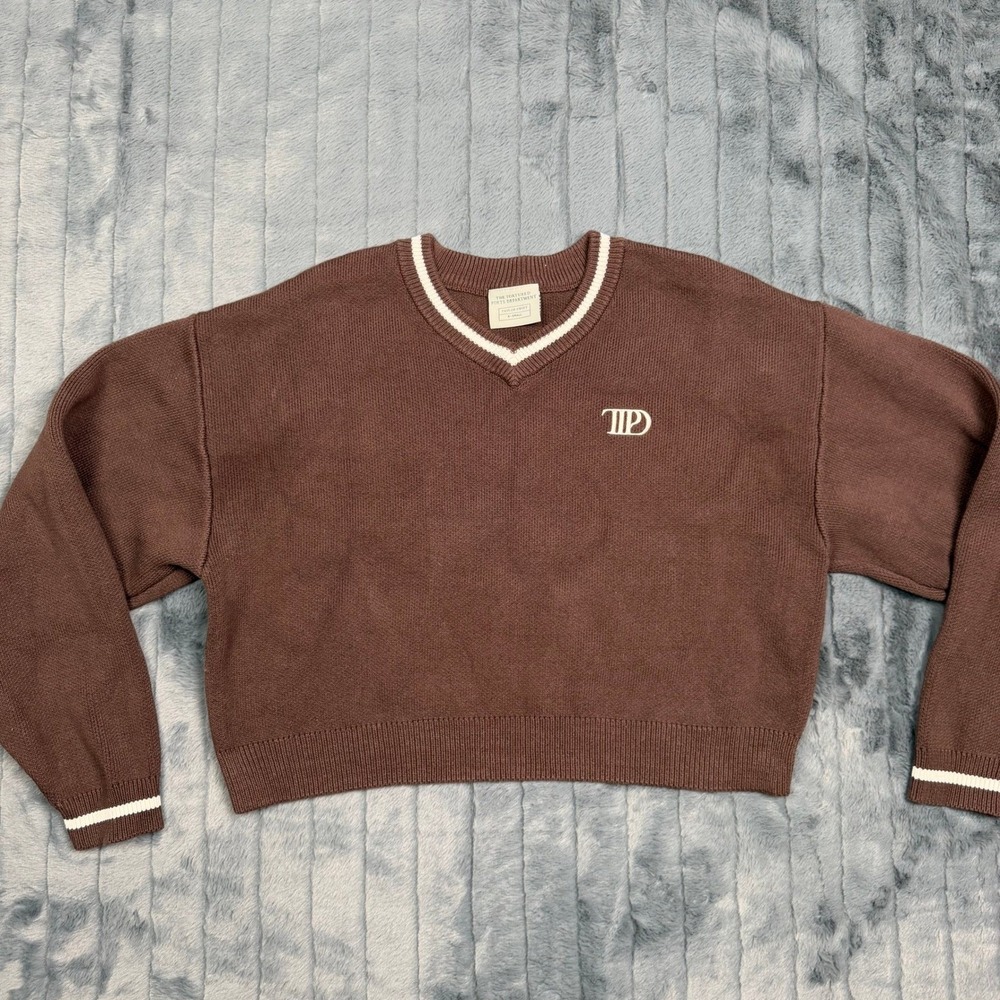 Taylor Swift TTPD The Tortured Poets Department Brown V-Neck Sweater XS